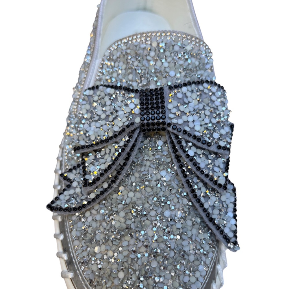 Speusurea Women’s 10/10.5 All Over Rhinestone Slip On  Platform Loafer With Bow - Picture 2 of 13